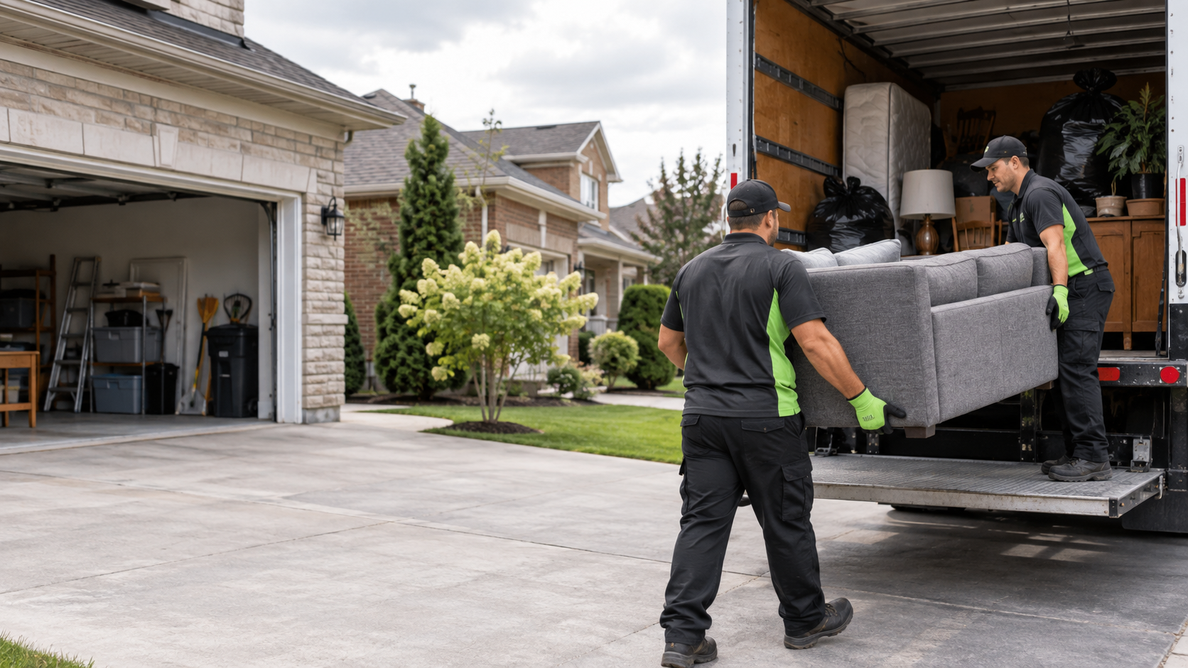 Junk removal crew loading furniture for pickup
